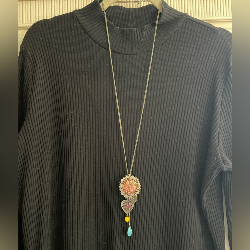 Necklace Festival Bohemian Medallion Beaded Pendant Folk Art Whimsy Boho Summer
